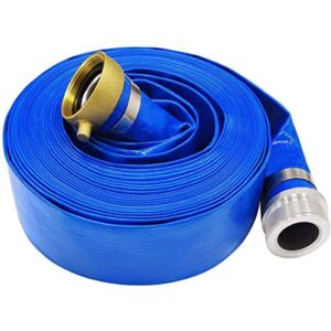 2" x 100ft blue pvc backwash hose for swimming pools, heavy duty discharge hose reinforced pool drain hose with aluminum pin lug fittings