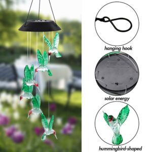 MorTime LED Solar Hummingbird Wind Chime, 25" Mobile Hanging Wind Chime for Home Garden Decoration, Automatic Light Changing Color(Hummingbird)