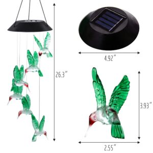 MorTime LED Solar Hummingbird Wind Chime, 25" Mobile Hanging Wind Chime for Home Garden Decoration, Automatic Light Changing Color(Hummingbird)