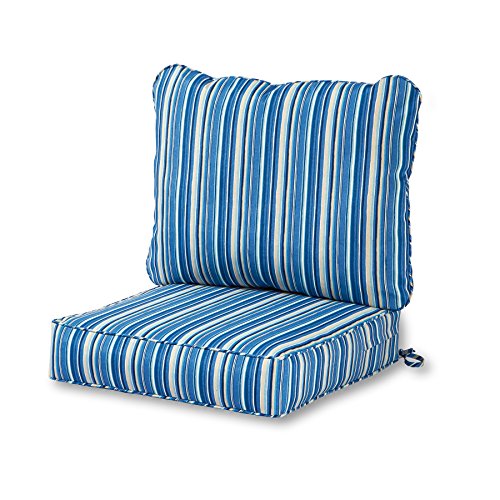 Greendale Home Fashions 2-Piece Outdoor Deep Seat Cushion Set, Steel Blue Stripe