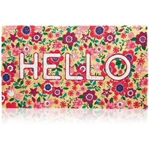 juvale natural coir hello spring door mat for front door entry, floral welcome non-slip rug (30x17 in)