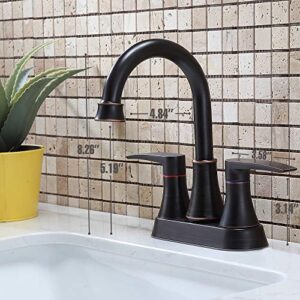 VALISY Lead-Free 2-Handle Oil Rubbed Bronze Bathroom Sink Faucet, 360° Swivel High-Arc Spout 4 Inch Centerset Bath Lavatory Vanity Faucets Set for Bathroom Sinks with Pop-up Drain & Water Hoses