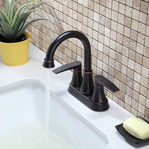 VALISY Lead-Free 2-Handle Oil Rubbed Bronze Bathroom Sink Faucet, 360° Swivel High-Arc Spout 4 Inch Centerset Bath Lavatory Vanity Faucets Set for Bathroom Sinks with Pop-up Drain & Water Hoses