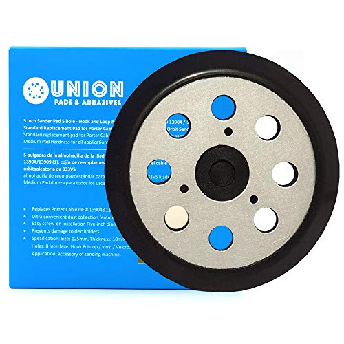 Union Pads & Abrasives OEM1 5 Inch 8 Hole Replacement Sander Hook and Loop Orbital Sander Pad for DeWalt 151281-08, DW4388 Fits DeWalt DW421, DW423, D26453, D26451, DW422, Porter Cable 390K 382 343/VS