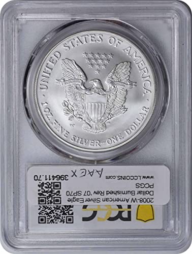 2008 W Burnished American Silver Eagle Reverse of 2007 Dollar SP70 PCGS