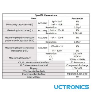 UCTRONICS High Precision Handheld LC Inductor Capacitor Tester, Inductive Capacitance Meter Kit, 1pF-100mF, 1uH-100H