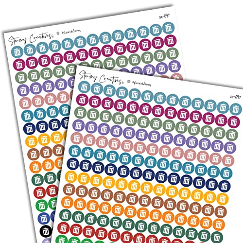 Small Trash Logo Icon Stickers Decorative Planning, 468 Stickers, 0.3" diameter, Multicolor, Personal Planner