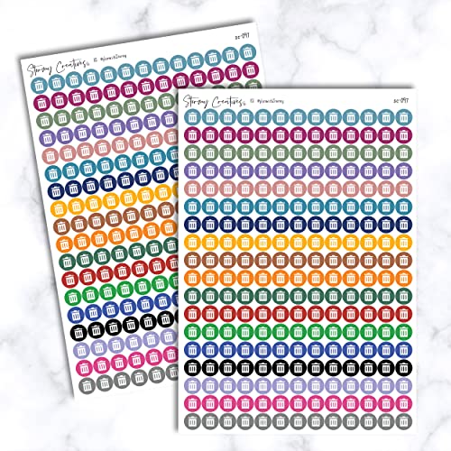 Small Trash Logo Icon Stickers Decorative Planning, 468 Stickers, 0.3" diameter, Multicolor, Personal Planner