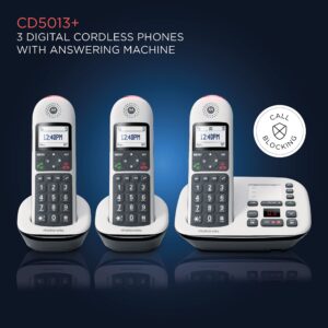 Motorola CD5013 Residential DECT 6.0 Cordless Digital Phone System with Answering Machine, Call Block, and Volume Boost (3 Handsets)