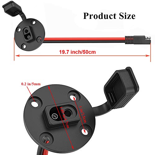 TEKITSFUN 2 Pack - SAE Power Socket Sidewall Port, Weatherproof SAE Quick Connect Solar Panel Mount Universal Flush-Mountable Connector, 12AWG SAE Cable with 8 Screws (2 Pack 12AWG SAE)