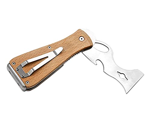 ROLLINGDOG Paint Scraper-Folding Painters Tool 9-in-1 Beech Wooden Handle Includes Paint Roller Cleaner, Nail Puller, Putty Knife Scraper, Hammer End