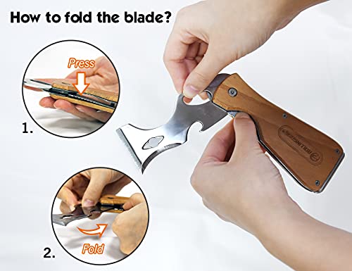 ROLLINGDOG Paint Scraper-Folding Painters Tool 9-in-1 Beech Wooden Handle Includes Paint Roller Cleaner, Nail Puller, Putty Knife Scraper, Hammer End