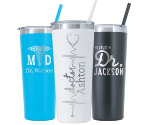 personalized doctor laser engraved 22 oz tumbler with straw, future doctor, doctor md, doctor gift for men