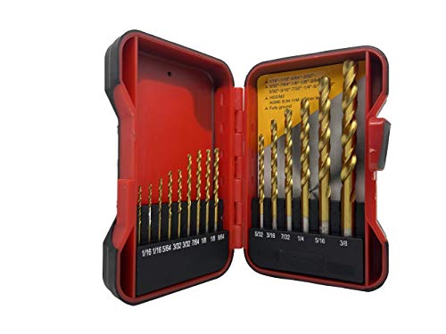 SVY 15 Pieces High Speed Steel Drill Bits Set, 135 Degree Split Point Geometry M-2 High Speed Steel Drill Bits Set for Metal, Wood, Angle Iron, PVC, Plastic, Suitable for Working Pants