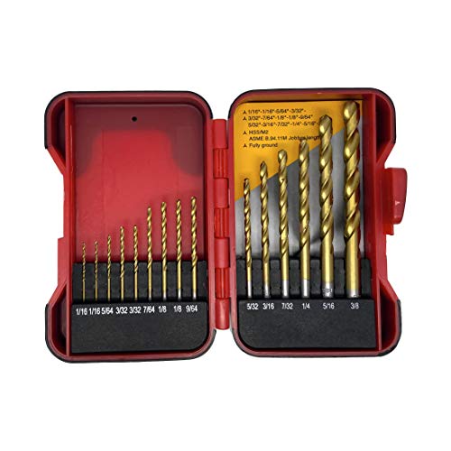 SVY 15 Pieces High Speed Steel Drill Bits Set, 135 Degree Split Point Geometry M-2 High Speed Steel Drill Bits Set for Metal, Wood, Angle Iron, PVC, Plastic, Suitable for Working Pants