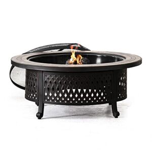 sunjoy 40 in. fire pit for outside, patio outdoor round wood burning firepit table with mesh spark screen and fire poker