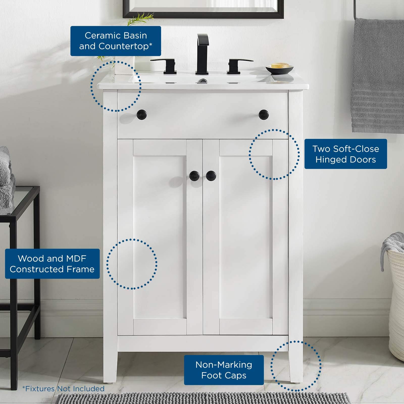 Modway Nantucket 24" Bathroom Vanity in White, 24 Inch