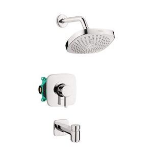 hansgrohe croma select e complete shower and bathtub system shower set modern 2-spray easy control in chrome, rough and shower valve included 2 gpm, 04910000
