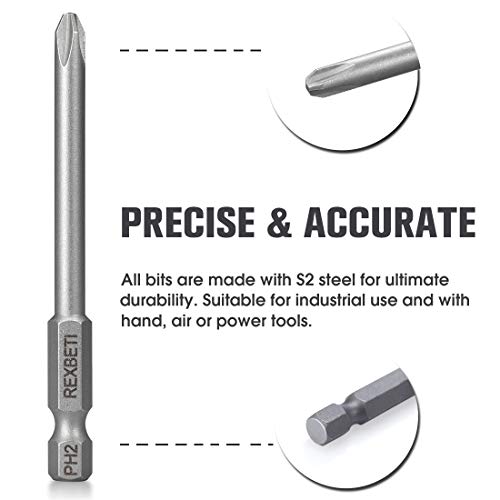 REXBETI 12 Piece Slotted Phillips Screwdriver Bit Set, 1/4 Inch Hex Shank S2 Steel Magnetic 3 Inch Long Drill Bits (Slotted Set)