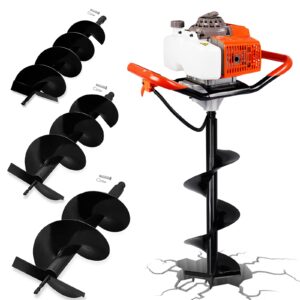 dc house 63cc gas powered auger post hole digger with 3 earth auger drill bits (6"&10"&12") one man operator engine and drill bits | multi-package shipping