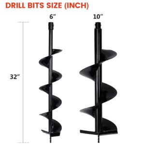 DC HOUSE 63CC Gas Powered Auger Post Hole Digger with 3 Earth Auger Drill Bits (6"&10"&12") One Man Operator Engine and Drill Bits | Multi-Package Shipping