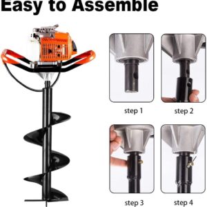 DC HOUSE 63CC Gas Powered Auger Post Hole Digger with 3 Earth Auger Drill Bits (6"&10"&12") One Man Operator Engine and Drill Bits | Multi-Package Shipping