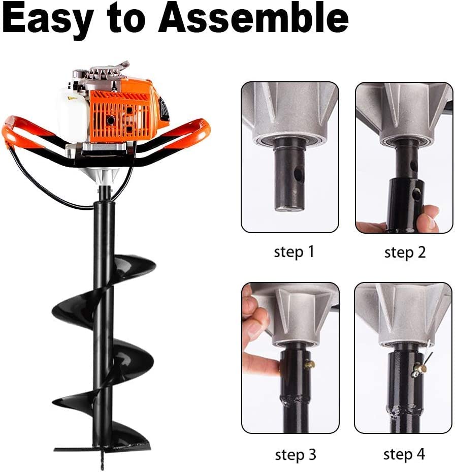 DC HOUSE 63CC Gas Powered Auger Post Hole Digger with 3 Earth Auger Drill Bits (6"&10"&12") One Man Operator Engine and Drill Bits | Multi-Package Shipping