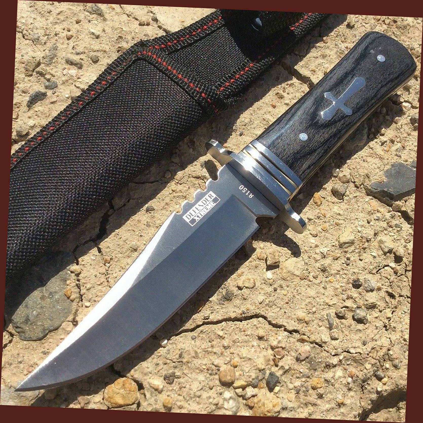 8" Defender Xtreme Hunting Knife Ultra Sharp Fixed Blade Knife Full Tang Stainless Steel Blade With Wood Hand Camping Survival Pocket Knives