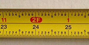 Decimal Inch Tape Measure, 25 Foot, Black Marks Even hundredths of an inch, Black Numbers for Tenths of an inch and inches, red for feet and inches, Magnetic Three Rivet Hook, Tape Lock, Belt Clip.