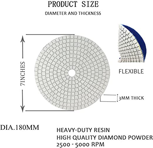 1Pc 7 inch Diamond Polishing Pad Wet/Dry Tile Polishing Pad for Grinder,for Concrete Marble Quartz Stone Countertop Granite Polishing. (Grit 30)