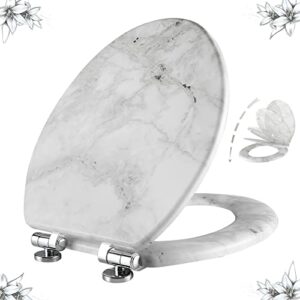 angel shield marble toilet seat durable molded wood with quiet close,easy clean quick-release hinges (elongated,gray marble)
