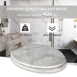 Angel Shield Marble Toilet Seat Durable Molded Wood with Quiet Close,Easy Clean Quick-Release Hinges (Elongated,Gray Marble)