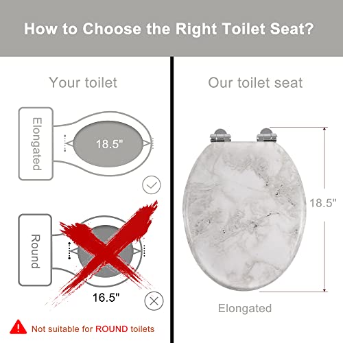 Angel Shield Marble Toilet Seat Durable Molded Wood with Quiet Close,Easy Clean Quick-Release Hinges (Elongated,Gray Marble)