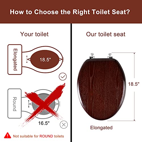 Angel Shield Durable Wood Veneer Natural Toilet Seat Metal Hinged Easy Clean Anti-scratch American Standard(Elongated,Dark Walnut)