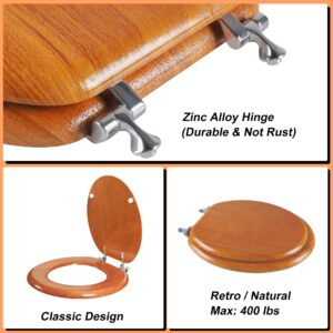 Angel Shield Durable Wood Veneer Natural Toilet Seat Metal Hinged Easy Clean Anti-scratch American Standard(Elongated,Wood Color)