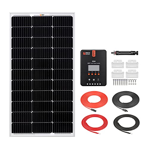 RICH SOLAR 100 Watts 12 Volts Monocrystalline Solar Kit with 100W Solar Panel+ 20A MPPT Charge Controller+ 10A Inline Fuse Holder