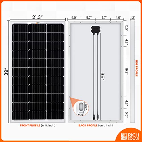 RICH SOLAR 100 Watts 12 Volts Monocrystalline Solar Kit with 100W Solar Panel+ 20A MPPT Charge Controller+ 10A Inline Fuse Holder