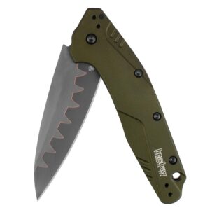 Kershaw Dividend Pocketknife, Olive, 3" CPM D2 and Bohler N690 Composite Drop PointBlade, Assisted Flipper Opening