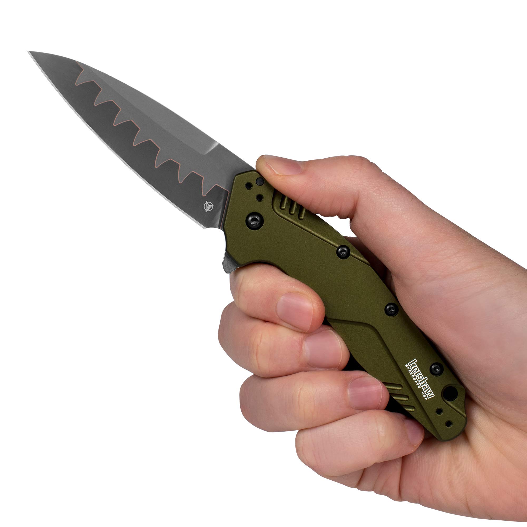 Kershaw Dividend Pocketknife, Olive, 3" CPM D2 and Bohler N690 Composite Drop PointBlade, Assisted Flipper Opening