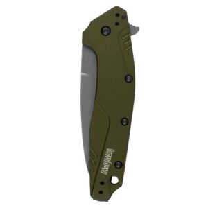 Kershaw Dividend Pocketknife, Olive, 3" CPM D2 and Bohler N690 Composite Drop PointBlade, Assisted Flipper Opening