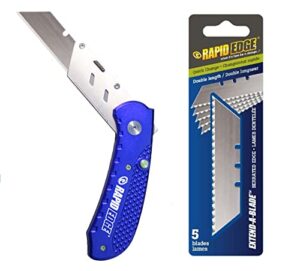 rapid edge extend-a-blade utility knife with double length serrated utility blades