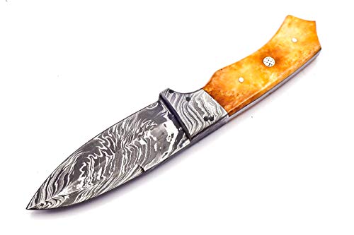 Nooraki SK-REG 44 Custom Handmade Damascus Steel Knife, Hunting knife, Camping knife, Survival Knife, Coloured Bone Handle, Full Tang with Leather Sheath