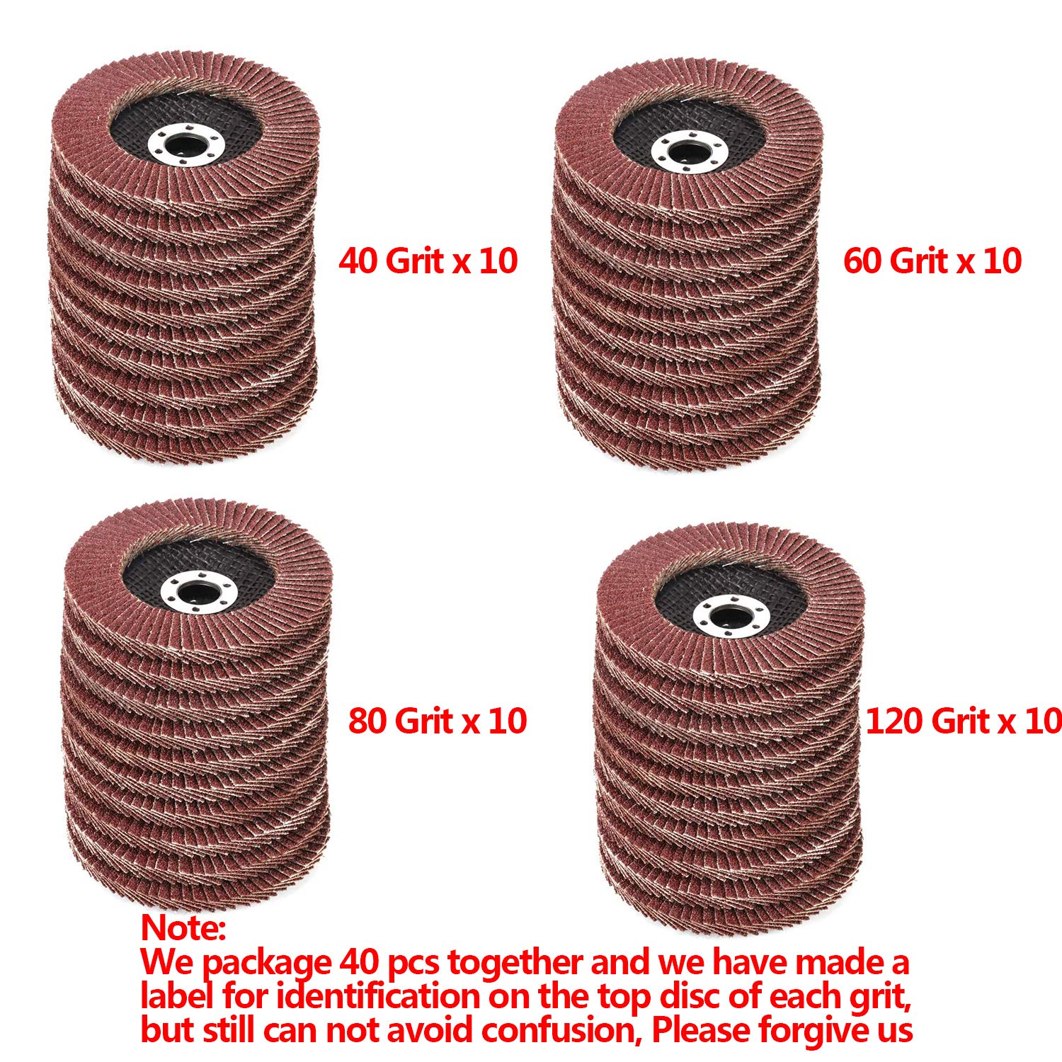 Flap Discs 40 PCS 4.5 Inch - 40 60 80 120 Grit Grinding Discs 4 1/2 Assorted Sanding Grinding Wheels,Aluminum Oxide Abrasives,Grinder disc