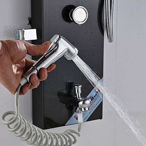 FUZ Shower wall Panel Tower System,7-Function Shower System Set Rainfall Waterfall LED Shower Head+Handheld Sprayer+Massage Body Jets+Tub Spout+Bidet Tap,Oil Rubbed Bronze