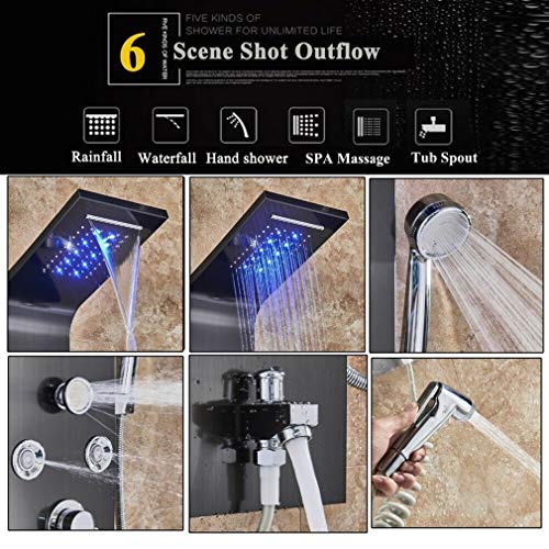 FUZ Shower wall Panel Tower System,7-Function Shower System Set Rainfall Waterfall LED Shower Head+Handheld Sprayer+Massage Body Jets+Tub Spout+Bidet Tap,Oil Rubbed Bronze