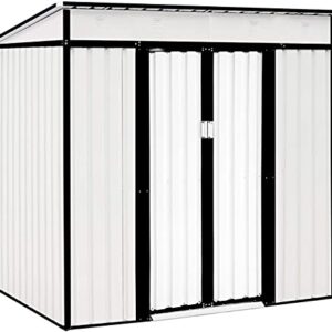 SOLAURA 6'x4' Outdoor Vented Storage Shed Garden Backyard Tool Steel Cabin (White)