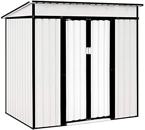 SOLAURA 6'x4' Outdoor Vented Storage Shed Garden Backyard Tool Steel Cabin (White)