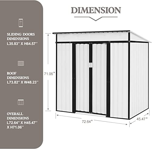 SOLAURA 6'x4' Outdoor Vented Storage Shed Garden Backyard Tool Steel Cabin (White)