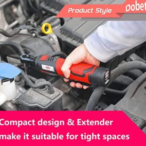 Dobetter Cordless Ratchet Wrench 3/8 Electric Ratchet Wrench Set, 55 N·m Power Ratchet Tool with (2) 2 Ah Lithium Batteries, 7 Sockets, 2 Screwdrivers, 1 Extender, 1/4 Adapter, Quick Charger -DBCRW12