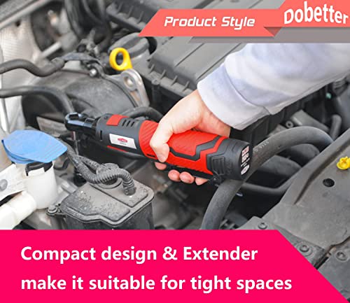 Dobetter Cordless Ratchet Wrench 3/8 Electric Ratchet Wrench Set, 55 N·m Power Ratchet Tool with (2) 2 Ah Lithium Batteries, 7 Sockets, 2 Screwdrivers, 1 Extender, 1/4 Adapter, Quick Charger -DBCRW12